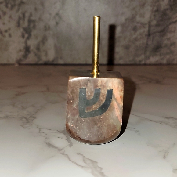 Vintage Soapstone & brass Inlay Dreidel - Picture 3 of 4